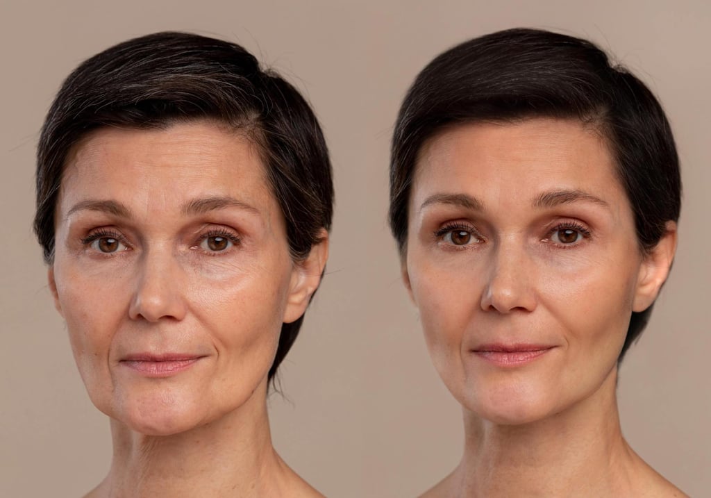 A woman displays a more youthful appearance after exosome therapy. Photo: Dr Reema Arora