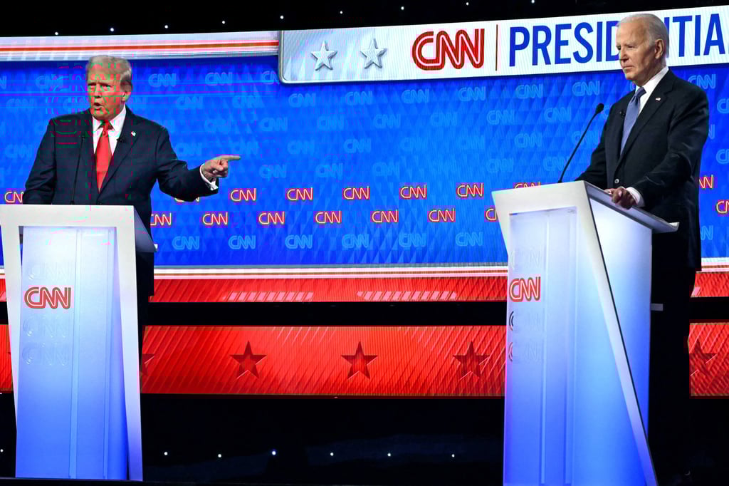 Republican presidential candidate Donald Trump and US President Joe Biden during the first presidential debate of the 2024 elections at CNN’s studios in Atlanta, on June 27. Photo: Agence France-Presse/Getty Images/Tribune News Service