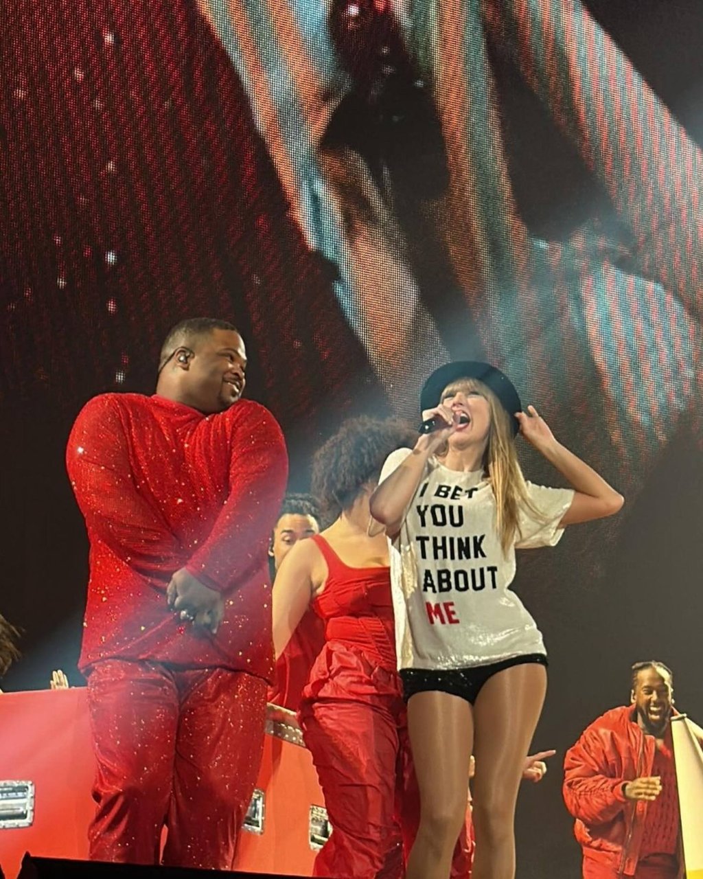 Kameron Saunders and Taylor Swift on stage in France. Photo: @kamnsaunders/Instagram Kameron Saunders and Taylor Swift on stage in France. Photo: @kamnsaunders/Instagram