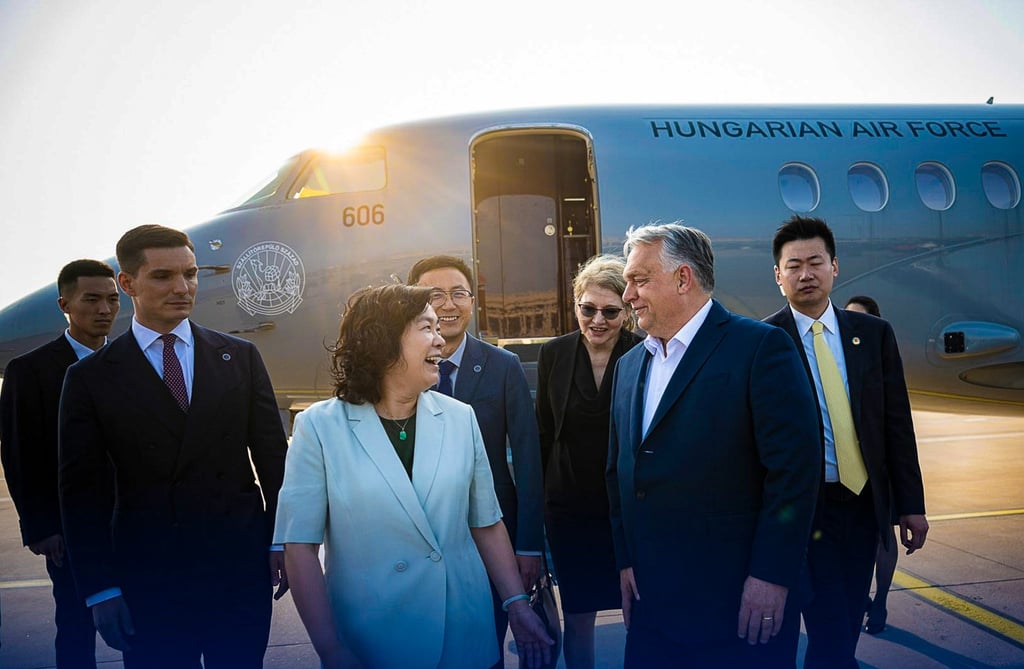 Hungarian leader Viktor Orban is greeted by Hua Chunying, Chinese foreign vice-minister, after arriving in Beijing. Photo: X/@PM_ViktorOrban