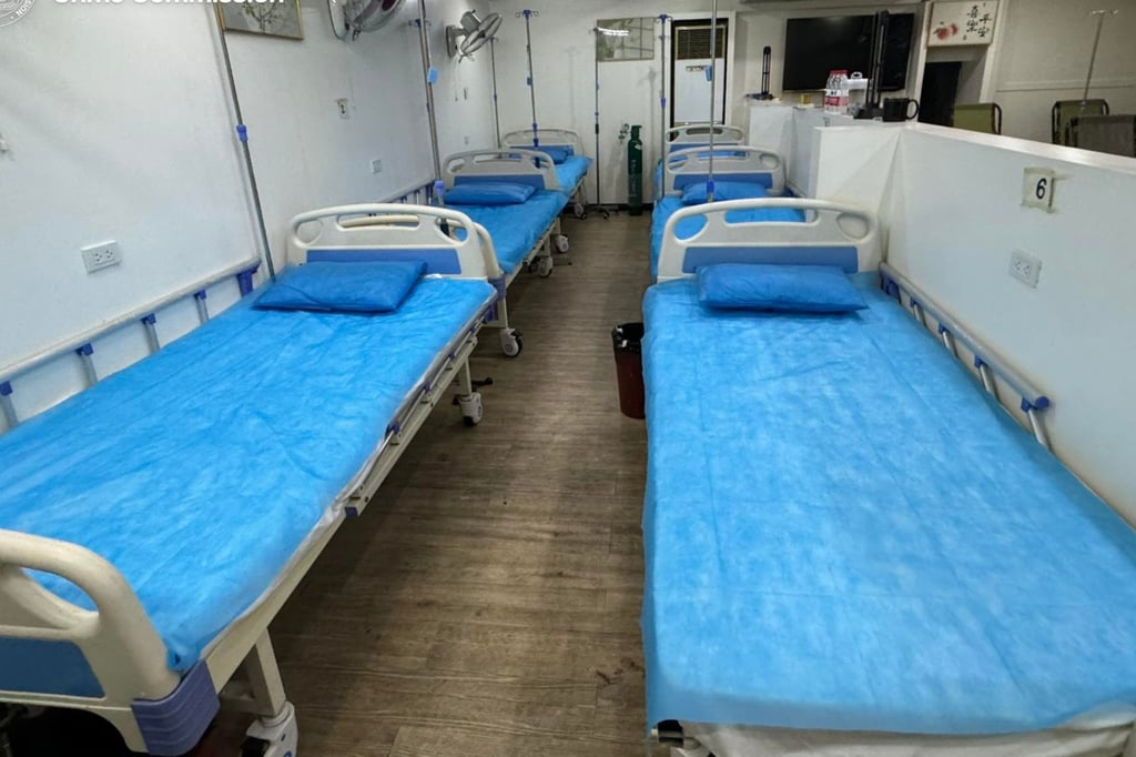 Hospital beds found during the raid on a “Pogo hospital” in Pasay City, the Philippines. Photo: Presidential Anti-Organised Crime Commission Hospital beds found during the raid on a “Pogo hospital” in Pasay City, the Philippines. Photo: Presidential Anti-Organised Crime Commission