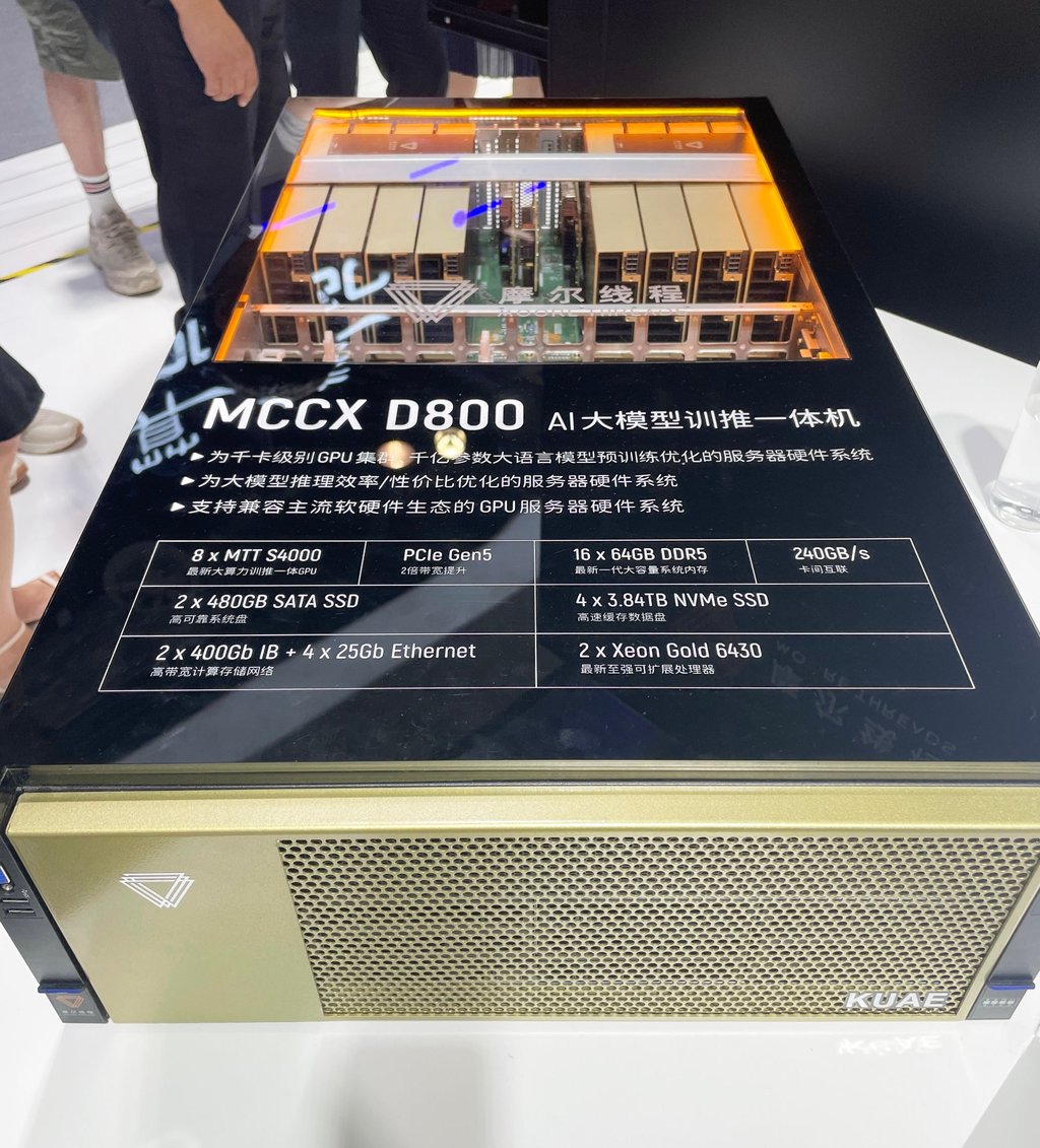 Moore Threads’ MCCX D800 AI server displayed at the World Artificial Intelligence Conference in Shanghai on July 5, 2024. Photo: Che Pan Moore Threads’ MCCX D800 AI server displayed at the World Artificial Intelligence Conference in Shanghai on July 5, 2024. Photo: Che Pan