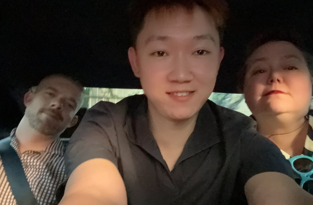 Writer Cheung Hok-hang (centre) with Russell Tovey (left) and Shanghai art writer Lisa Movius in a taxi tour of Shanghai’s art hotspots. Photo: Cheung Hok-hang Writer Cheung Hok-hang (centre) with Russell Tovey (left) and Shanghai art writer Lisa Movius in a taxi tour of Shanghai’s art hotspots. Photo: Cheung Hok-hang