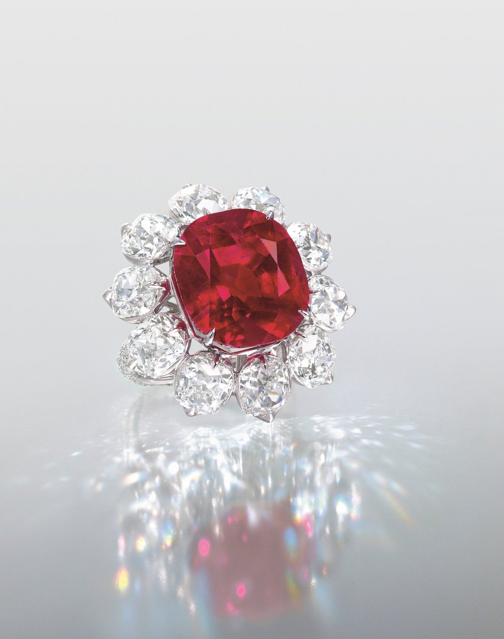 The Crimson Flame ring, with a 15-carat Burmese pigeon’s blood ruby at its centre