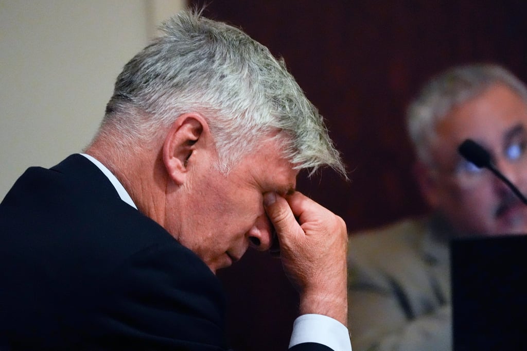 Alec Baldwin wipes his eyes during a pretrial hearing. Photo: EPA-EFE