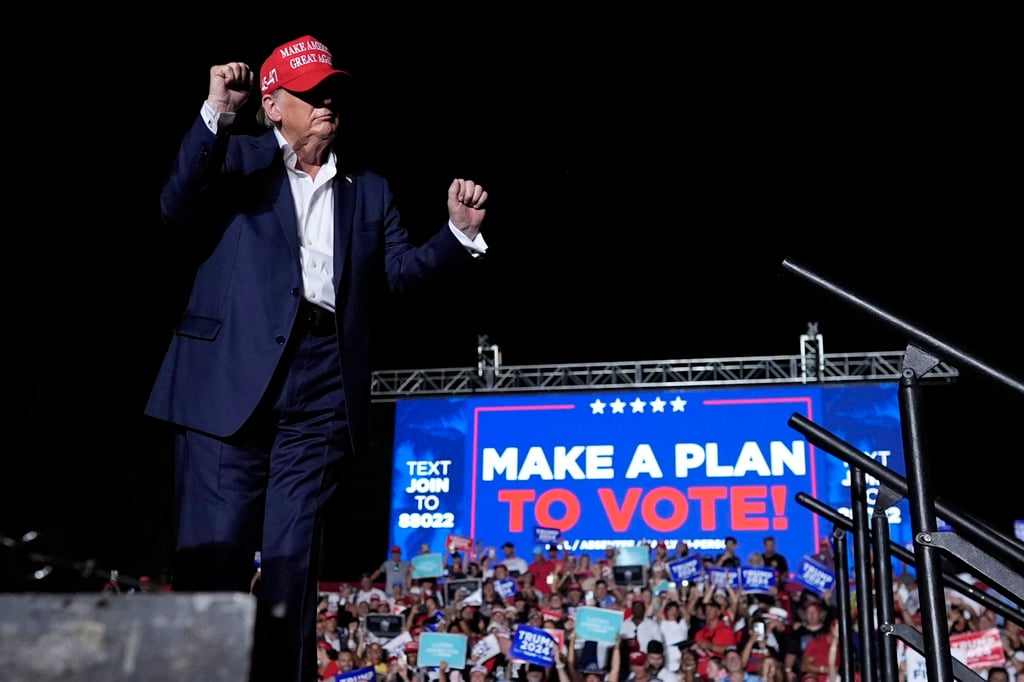 Donald Trump at a campaign rally in Doral, Florida on Tuesday. Photo: AP Donald Trump at a campaign rally in Doral, Florida on Tuesday. Photo: AP