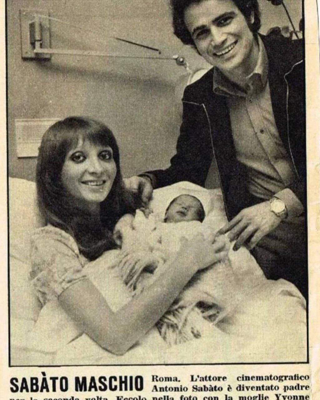 A newspaper clipping announcing the birth of Antonio Sabàto Jr with a photo at the hospital with his parents, actor Antonio Sabàto Sr and Yvonne Sabàto. Photo: @antoniosabatojr/Instagram A newspaper clipping announcing the birth of Antonio Sabàto Jr with a photo at the hospital with his parents, actor Antonio Sabàto Sr and Yvonne Sabàto. Photo: @antoniosabatojr/Instagram