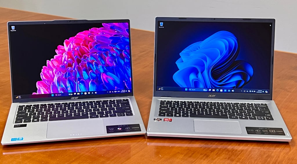 The Acer Swift Go 14 laptop, left, and the Aspire Go 14. Photo: TNS