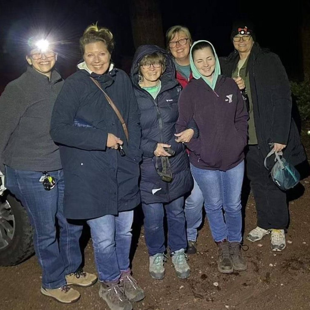 Participants on a night hike guided by Jim Myers. Photo: Instagram/@thesasquatchoutpost