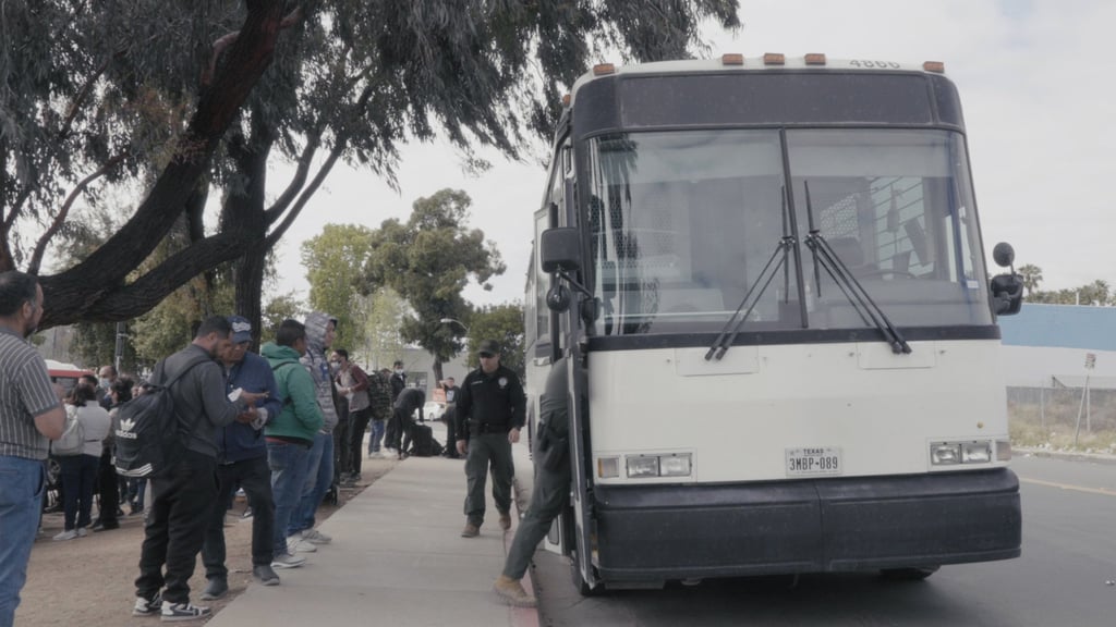 A US Border Patrol bus carrying migrants arriving at the San Ysidro bus stop. Photo: Claudia Hinterseer A US Border Patrol bus carrying migrants arriving at the San Ysidro bus stop. Photo: Claudia Hinterseer