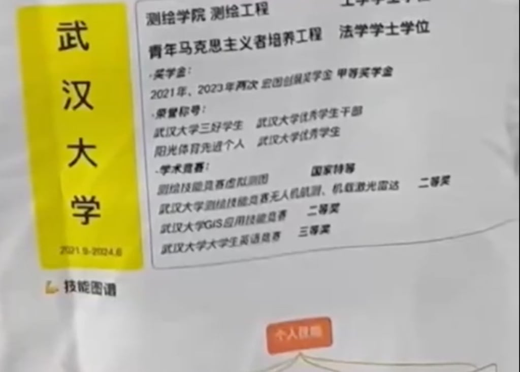 Song’s T-shirt lists his academic achievements and also provides a handy QR code for more information. Photo: QQ.com Song’s T-shirt lists his academic achievements and also provides a handy QR code for more information. Photo: QQ.com