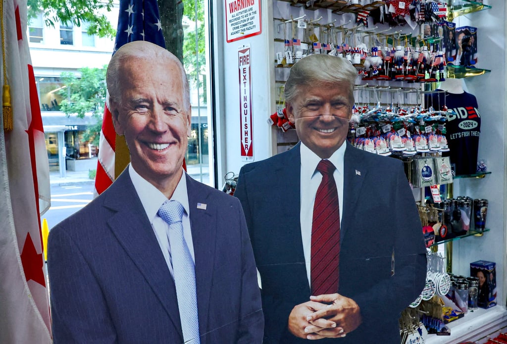 Cutouts depicting US President Joe Biden and Republican presidential candidate and former US President Donald Trump are displayed in a souvenir shop in Washington on Wednesday. Photo: Reuters Cutouts depicting US President Joe Biden and Republican presidential candidate and former US President Donald Trump are displayed in a souvenir shop in Washington on Wednesday. Photo: Reuters