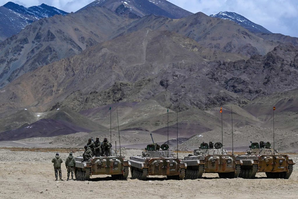 Armoured vehicles of the Indian army at a military camp in Eastern Ladakh. Photo: AFP