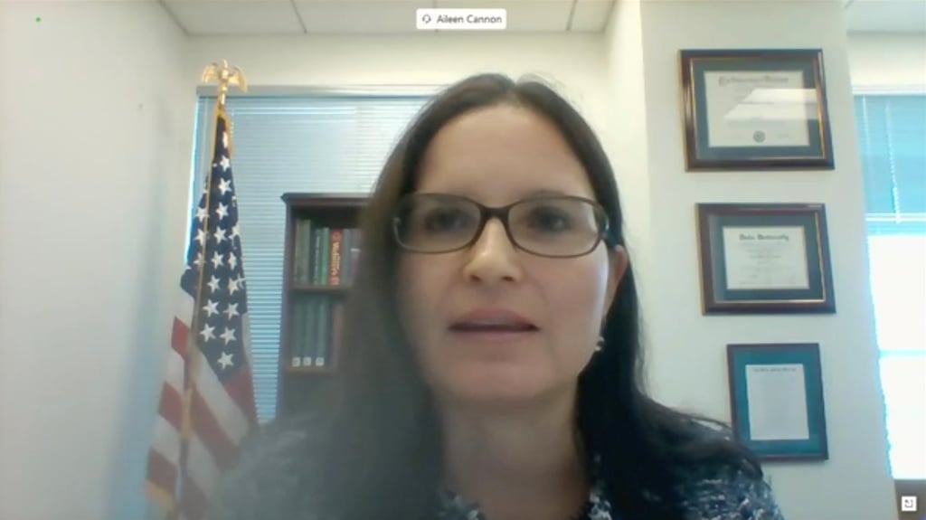 Aileen Cannon testifies remotely in 2020 before the US Senate Committee on the Judiciary on her nomination to be District Judge for the Southern District of Florida. Photo: Zuma Press/TNS