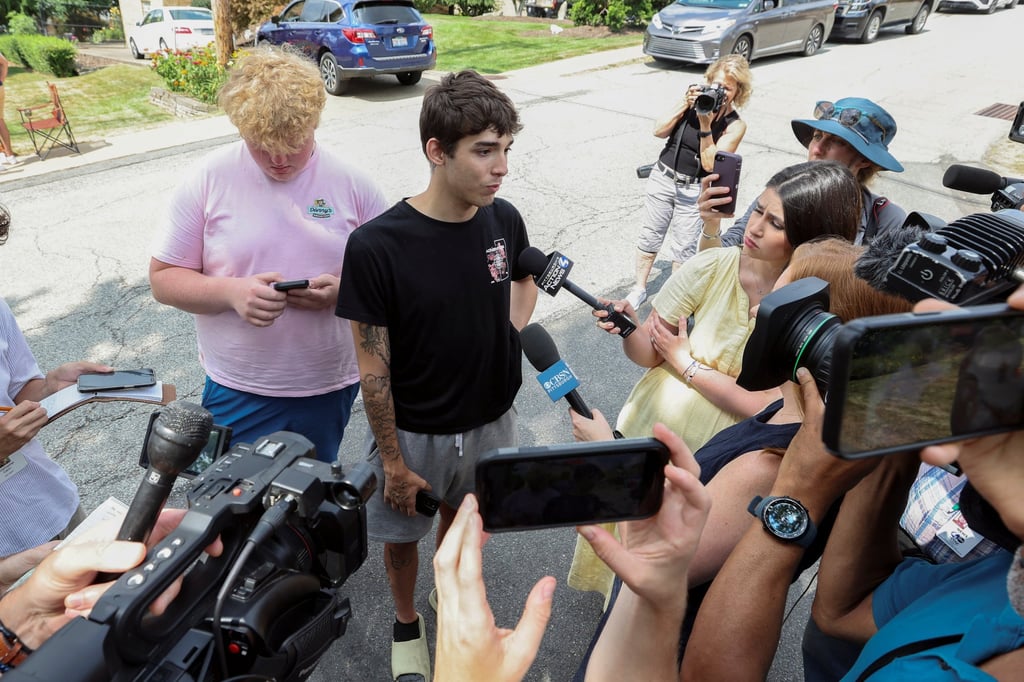 Jason Kolher, who attended the same school as Thomas Matthew Crooks, talks to the media in Bethel Park, Pennsylvania on Sunday. Photo: Reuters