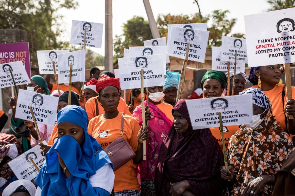 Protesters against female genital mutilation outside the national assembly in Gambia, a country where more than half of women and girls ages 15 to 49 have undergone the procedure. Photo: AFP Protesters against female genital mutilation outside the national assembly in Gambia, a country where more than half of women and girls ages 15 to 49 have undergone the procedure. Photo: AFP