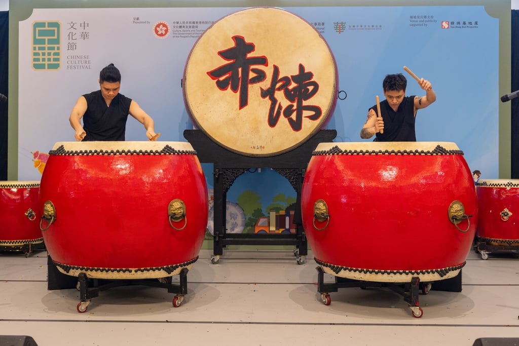 Two members of the Refiner Drums troupe give a dynamic drumming performance of “Fight Between the Bull and the Tiger” at last month’s “Encountering Chinese Culture” Carnival.