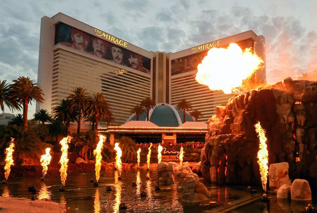 The Mirage’s volcano feature erupts for almost the last time on July 16, not long after the casino-resort’s Beatles-themed Cirque du Soleil show Love closed after an 18-year run. Photo: Getty Images via AFP