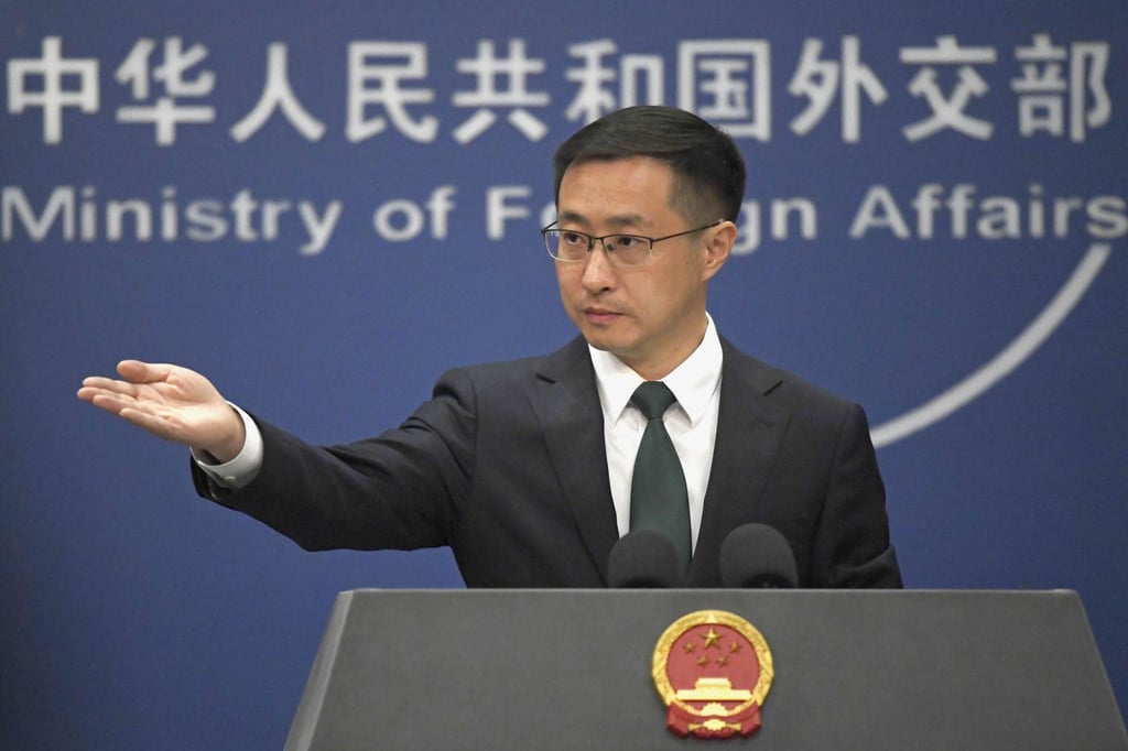 Chinese Foreign Ministry spokesman Lin Jian during a press conference in Beijing on July 11. Photo: Kyodo Chinese Foreign Ministry spokesman Lin Jian during a press conference in Beijing on July 11. Photo: Kyodo