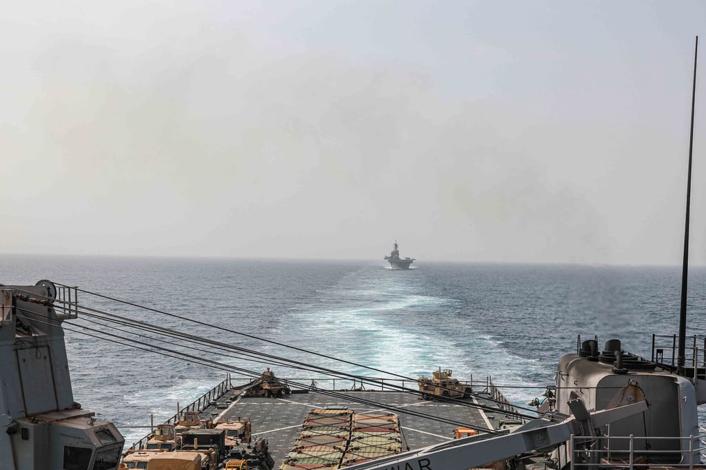 US Navy ships transit the Bab al-Mandeb Strait. Photo: AP/US Navy US Navy ships transit the Bab al-Mandeb Strait. Photo: AP/US Navy