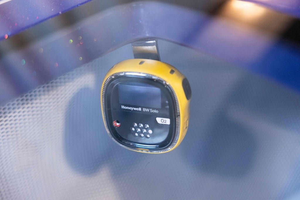 An oxygen meter is seen inside a Sarco assisted suicide capsule during a press conference organised in Zurich on Wednesday. Photo: AFP