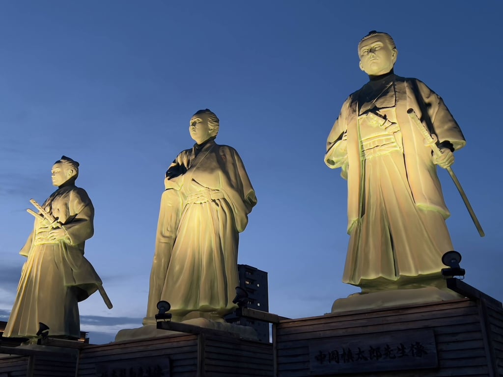 A row of eight-metre-high statues of samurai of the Bakumatsu period; Sakamoto Ryoma is in the centre. Picture: Peter Neville-Hadley