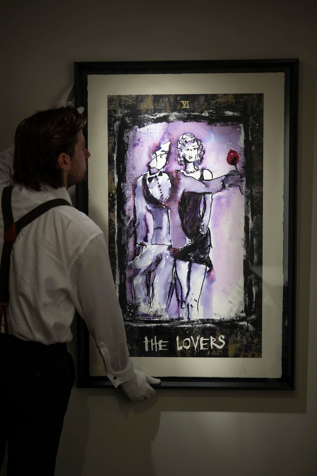 The Lovers from the Tarot collection by Depp is displayed at Castle Fine Art gallery in London ahead of its sale. Photo: Scott A Garfitt/Invision/AP