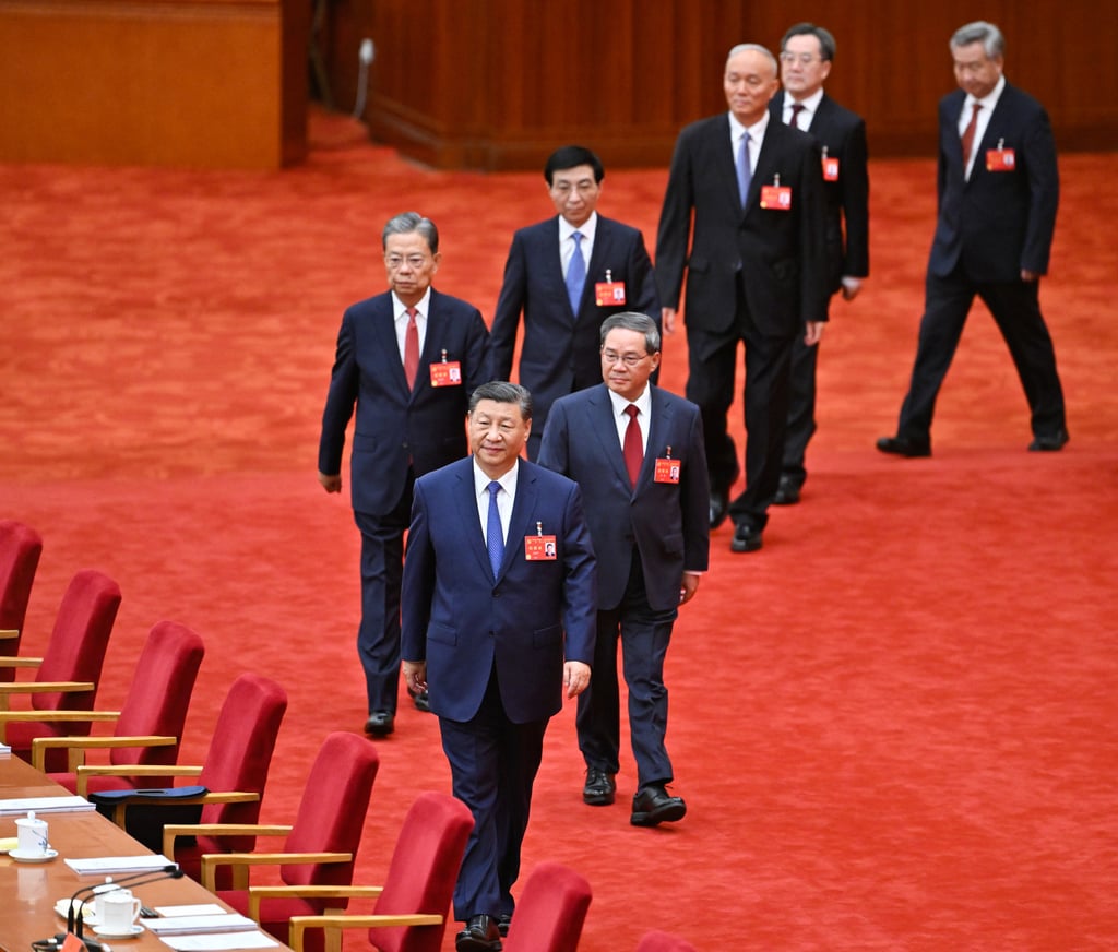 Xi Jinping, Li Qiang, Zhao Leji, Wang Huning, Cai Qi, Ding Xuexiang and Li Xi arrive to attend the Central Committee’s third plenary session in Beijing. Photo: Xinhua Xi Jinping, Li Qiang, Zhao Leji, Wang Huning, Cai Qi, Ding Xuexiang and Li Xi arrive to attend the Central Committee’s third plenary session in Beijing. Photo: Xinhua