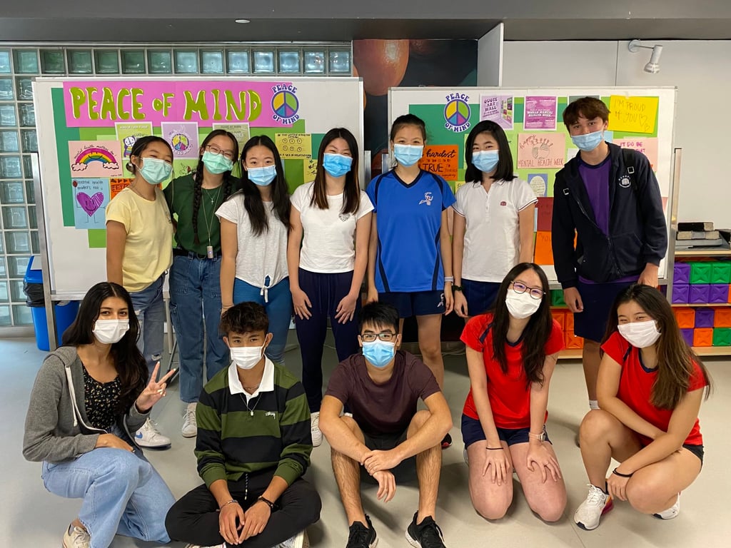 Hyning Gan (top, left) joins a Peace of Mind gathering at the Chinese International School, in Hong Kong. Photo: Hyning Gan