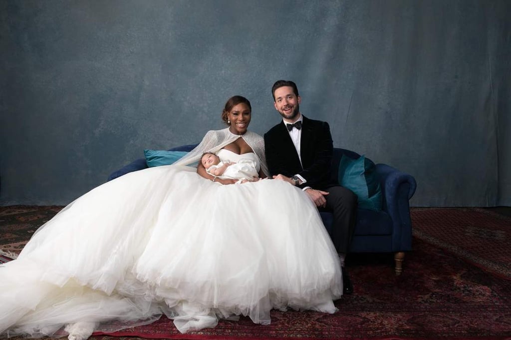 Serena Williams and Alexis Ohanian in their wedding attire with baby Olympia. Photo: @alexisohanian/Instagram