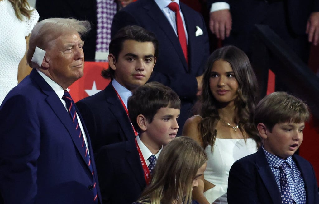 Republican presidential nominee and former US president Donald Trump and his grandchildren, including Kai Trump, at the Republican National Convention (RNC) on July 17. Photo: Reuters