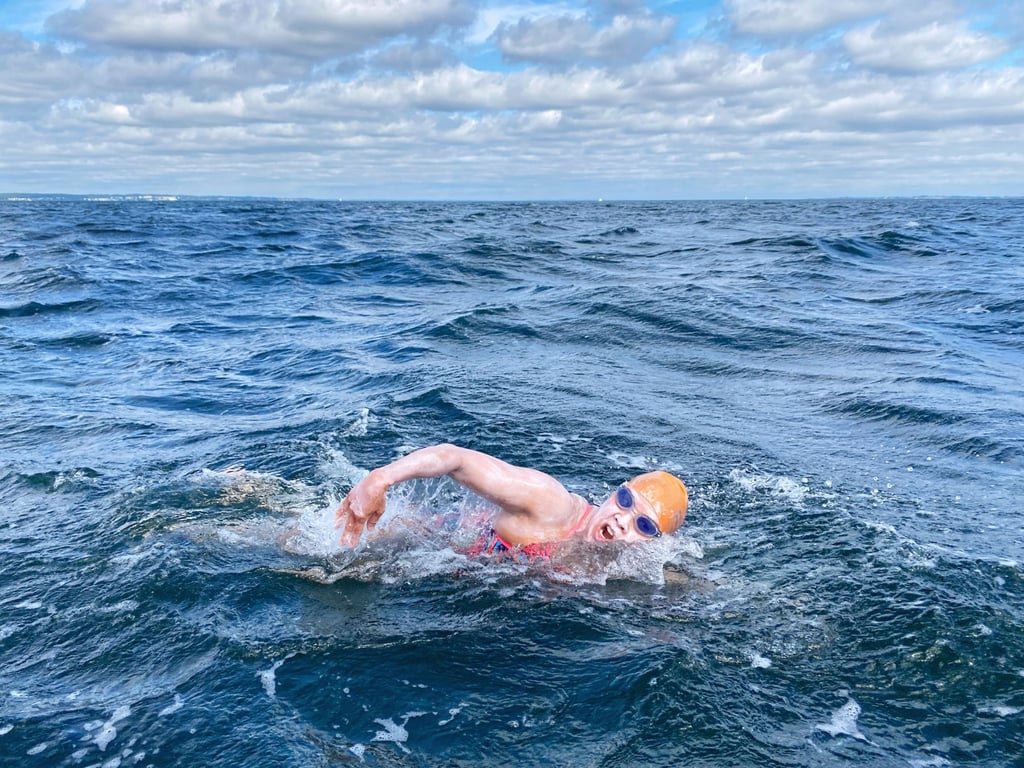 Edie Hu encounters the choppy waters between Denmark and Sweden. Photo: Amy Miao