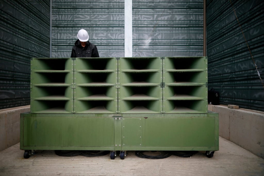 Loudspeakers set up for propaganda broadcasts near the demilitarised zone separating the two Koreas in Paju, South Korea in 2018. South Korea said on Friday it has restarted anti-Pyongyang propaganda broadcasts across the border. Photo: AP