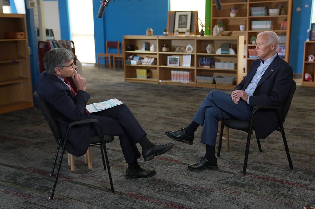 Biden speaks with ABC News anchor George Stephanopoulos on July 5 in an interview where he insisted only the “Lord Almighty” could stop him from running for re-election. Photo: ABC/Getty Images/TNS