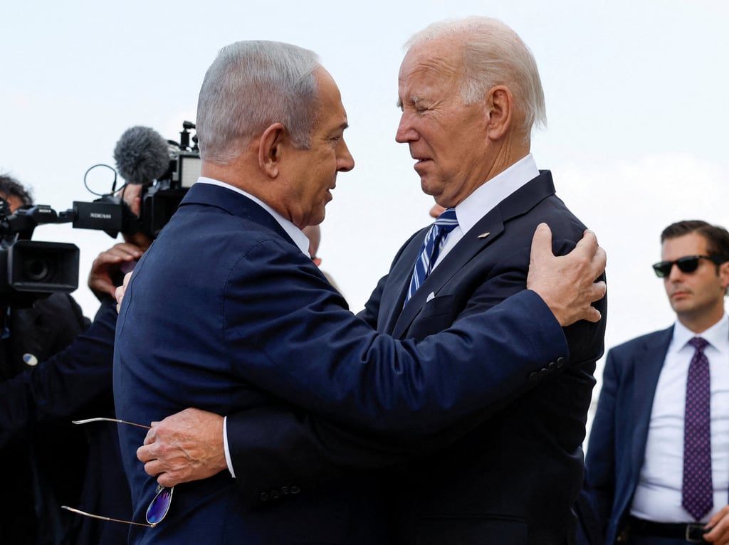 US President Joe Biden and Israeli PM Netanyahu in Tel Aviv, Israel in October. Photo: Reuters