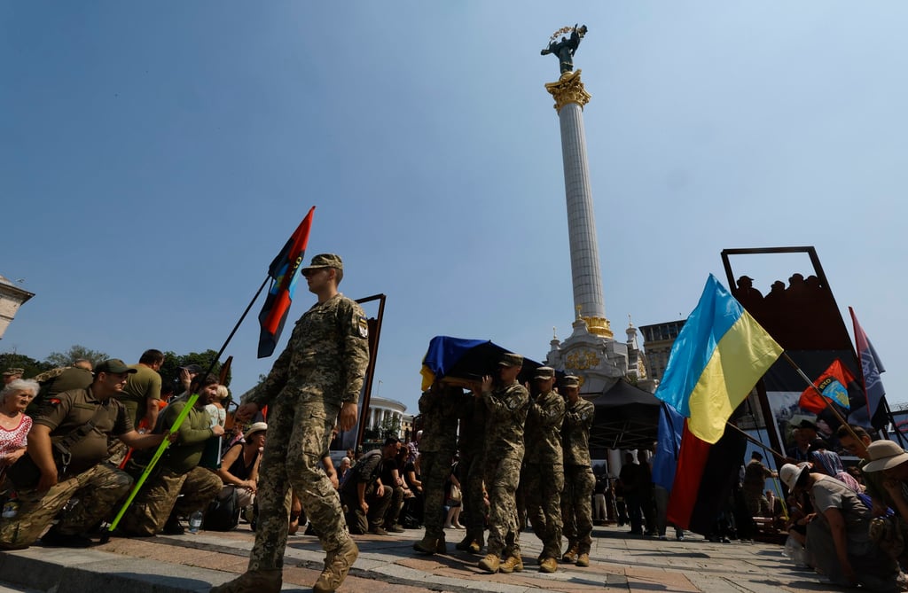 The funeral of a Ukrainian soldier at Independence Square in Kyiv, Ukraine on July16. Photo: EPA-EFE