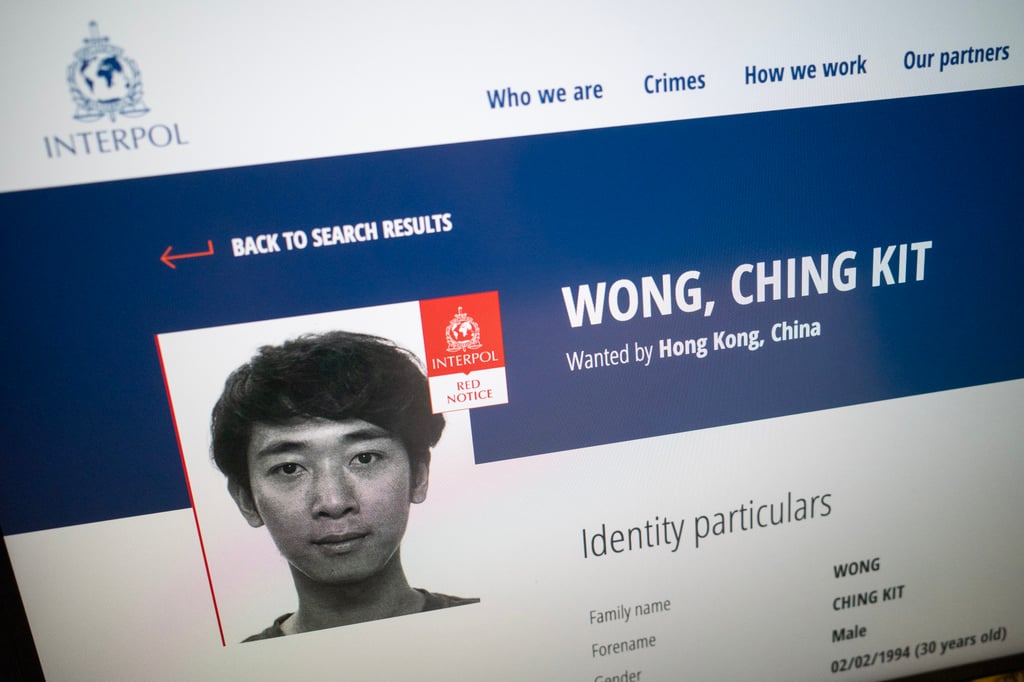 Interpol’s red notice for Wong. The alerts are requests to law enforcement worldwide to locate and provisionally arrest wanted individuals pending extradition, surrender or similar legal action. Photo: SCMP Interpol’s red notice for Wong. The alerts are requests to law enforcement worldwide to locate and provisionally arrest wanted individuals pending extradition, surrender or similar legal action. Photo: SCMP