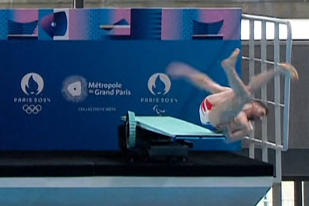 Footage shows French diver Alexis Jandard slipping during the demonstration in April. Photo: AFP Footage shows French diver Alexis Jandard slipping during the demonstration in April. Photo: AFP