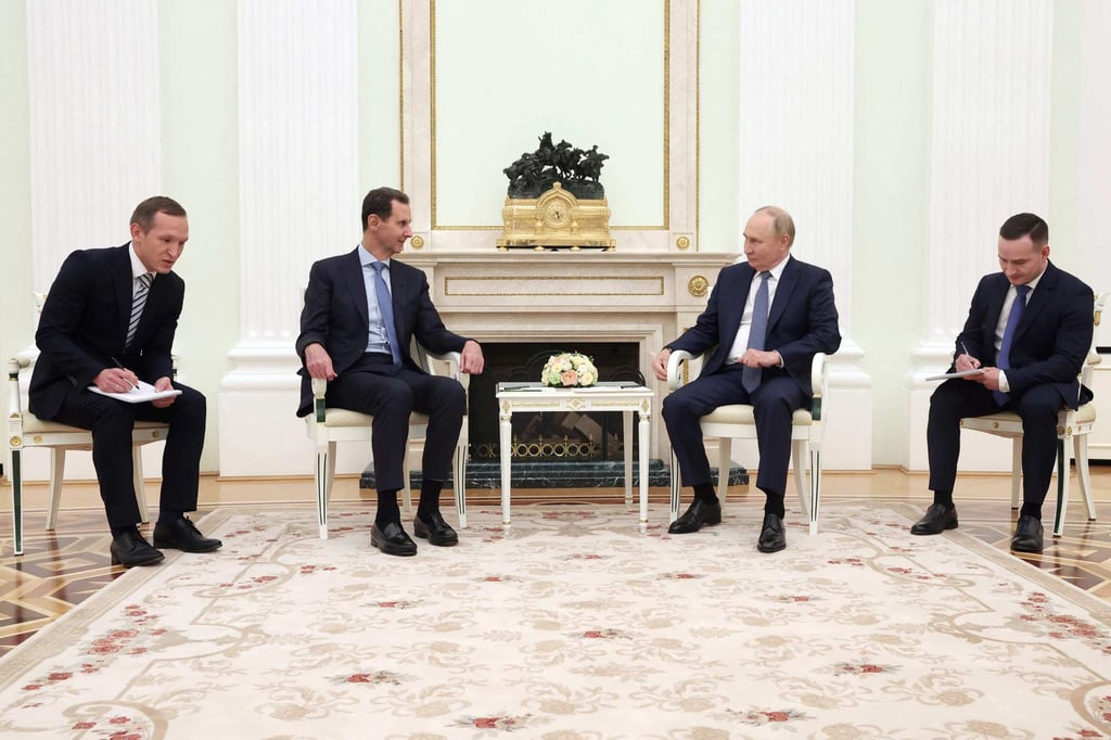 Russia’s President Vladimir Putin (2nd from right) and Syria’s President Bashar al-Assad (2nd from left) last met in March 2023 in the Kremlin. Photo: AFP