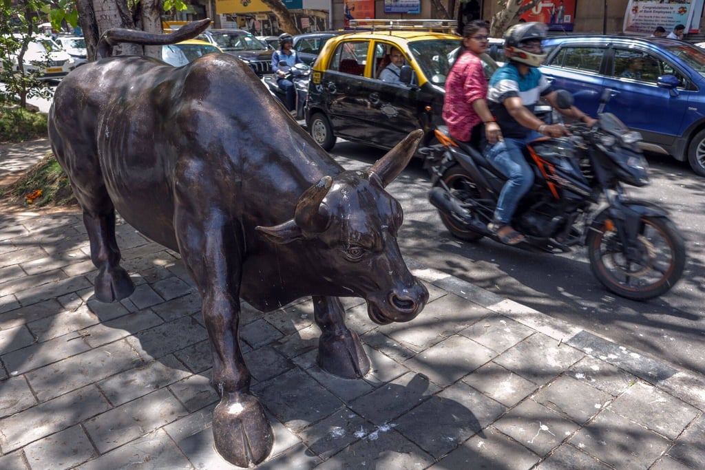 A bronze bull statue outside the Bombay Stock Exchange (BSE) building in Mumbai, India. Photo: Bloomberg A bronze bull statue outside the Bombay Stock Exchange (BSE) building in Mumbai, India. Photo: Bloomberg