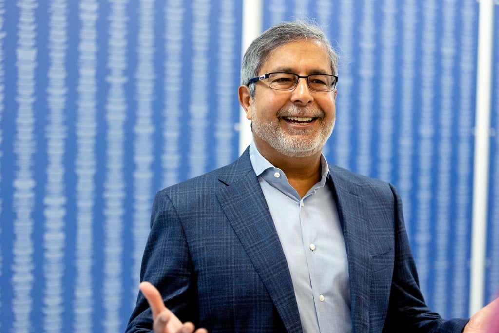 Sanjay Mehrotra, president and chief executive officer of Micron Technology, speaks to members of the media during a tour of the company’s headquarters in Boise, Idaho, on June 10, 2024. Photo: Bloomberg