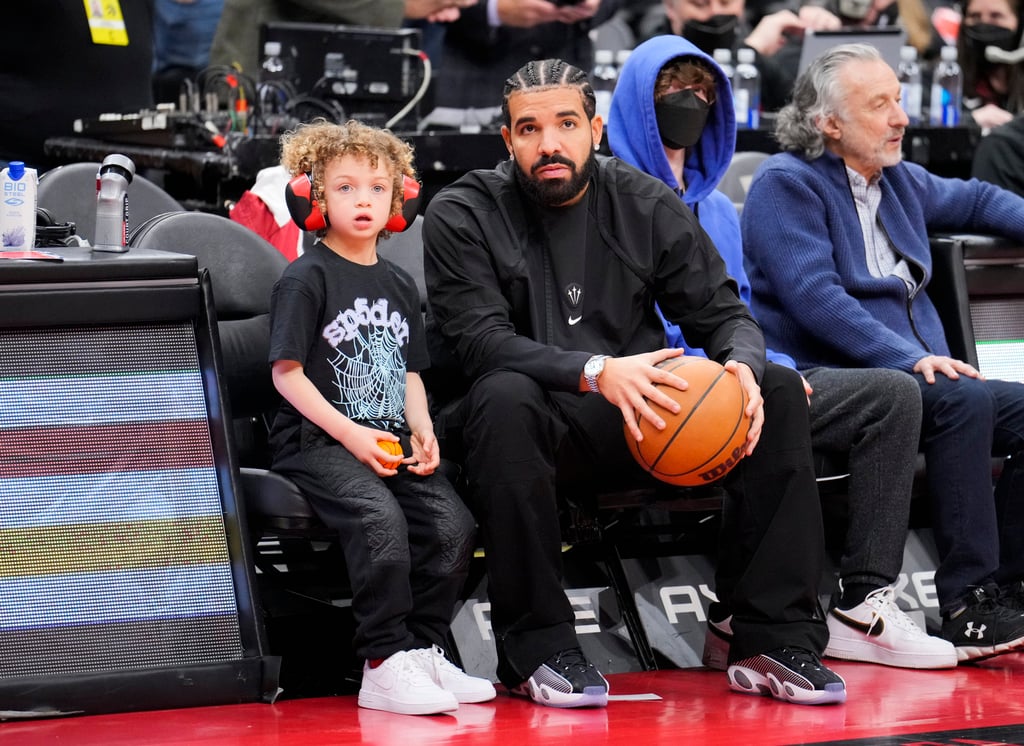 Drake and his son Adonis at a basketball game in 2022 in Toronto, Canada. The rapper initially denied being the father. Photo: Getty Images
