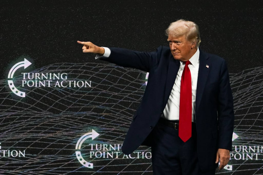 Former US President and 2024 Republican presidential candidate Donald Trump gestures after speaking at Turning Point Action’s “The Believers Summit” in West Palm Beach, Florida, on July 26. Photo: AFP