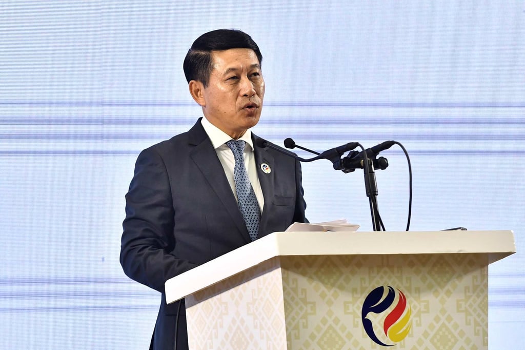 Laos’ Foreign Minister Saleumxay Kommasith speaks during a press conference after the Asean Foreign Ministers’ Meeting in Vientiane on Saturday. Photo: AFP