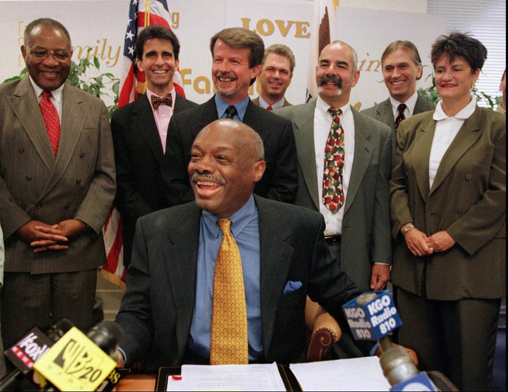 Former San Francisco Mayor Willie Brown, centre, has played either himself, a mayor or a politician in several Hollywood movies. Photo: AP