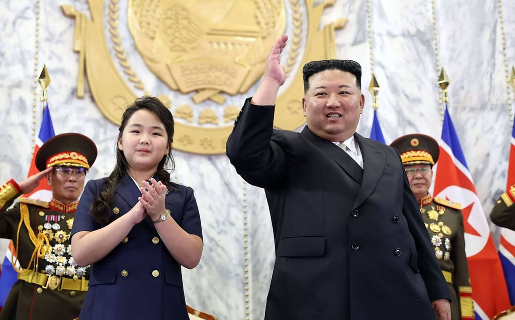 Kim Ju-ae (left) is a candidate to be the next in line in the Kim family, and take over for her father Kim Jong-un as leader of North Korea. Photo: KCNA via KNS/AFP