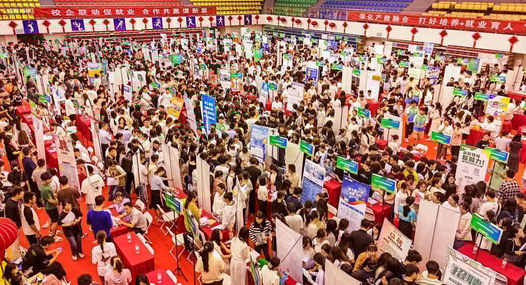 Students at a packed campus job fair in Huaian, a city in eastern Jiangsu province, on June 16, 2024. Photo: CFOTO/Future Publishing via Getty Images Students at a packed campus job fair in Huaian, a city in eastern Jiangsu province, on June 16, 2024. Photo: CFOTO/Future Publishing via Getty Images