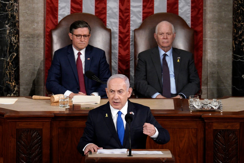 Israeli Prime Minister Benjamin Netanyahu addresses a joint meeting of Congress on Capitol Hill in Washington Wednesday. Photo: Abaca Press / TNS