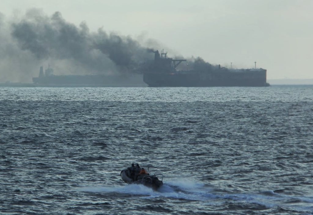 The Republic of Singapore Navy Supreme’s rigid-hulled inflatable boat in the vicinity of the burning vessels following a fire near the Singaporean island of Pedra Branca on July 19. Photo: Republic of Singapore Navy/Reuters The Republic of Singapore Navy Supreme’s rigid-hulled inflatable boat in the vicinity of the burning vessels following a fire near the Singaporean island of Pedra Branca on July 19. Photo: Republic of Singapore Navy/Reuters