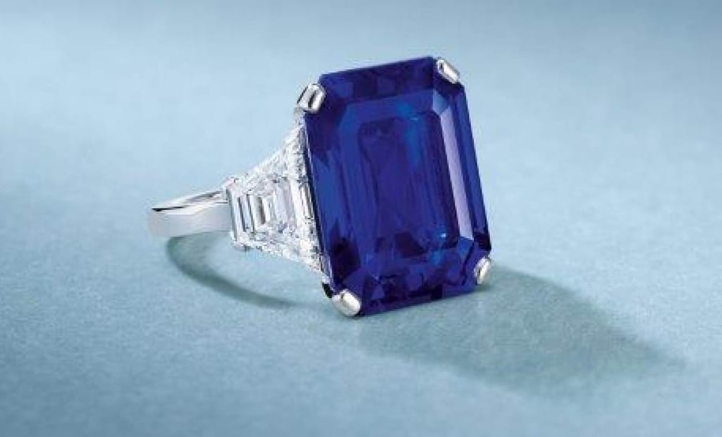 The jewellery market is built on rare pieces featuring dazzling, coloured gemstones and precious metals, such as this Ronald Abram 17.07-carat emerald-cut Kashmir sapphire ring. Photo: Handout